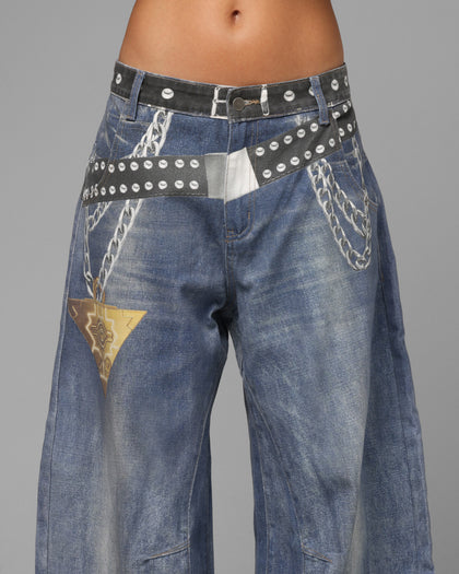 Loiter X Yu-Gi-Oh! Printed Yugi Denim Jeans Denim Blue
