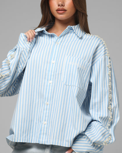 Loiter Pearl Button Up Shirt Blue Stripe