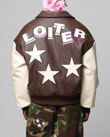 Loiter Solar Vegan Leather Varsity Jacket Brown/Beige