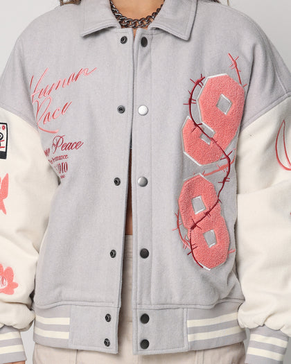 Loiter Flower Varsity Jacket Light Grey/Off White